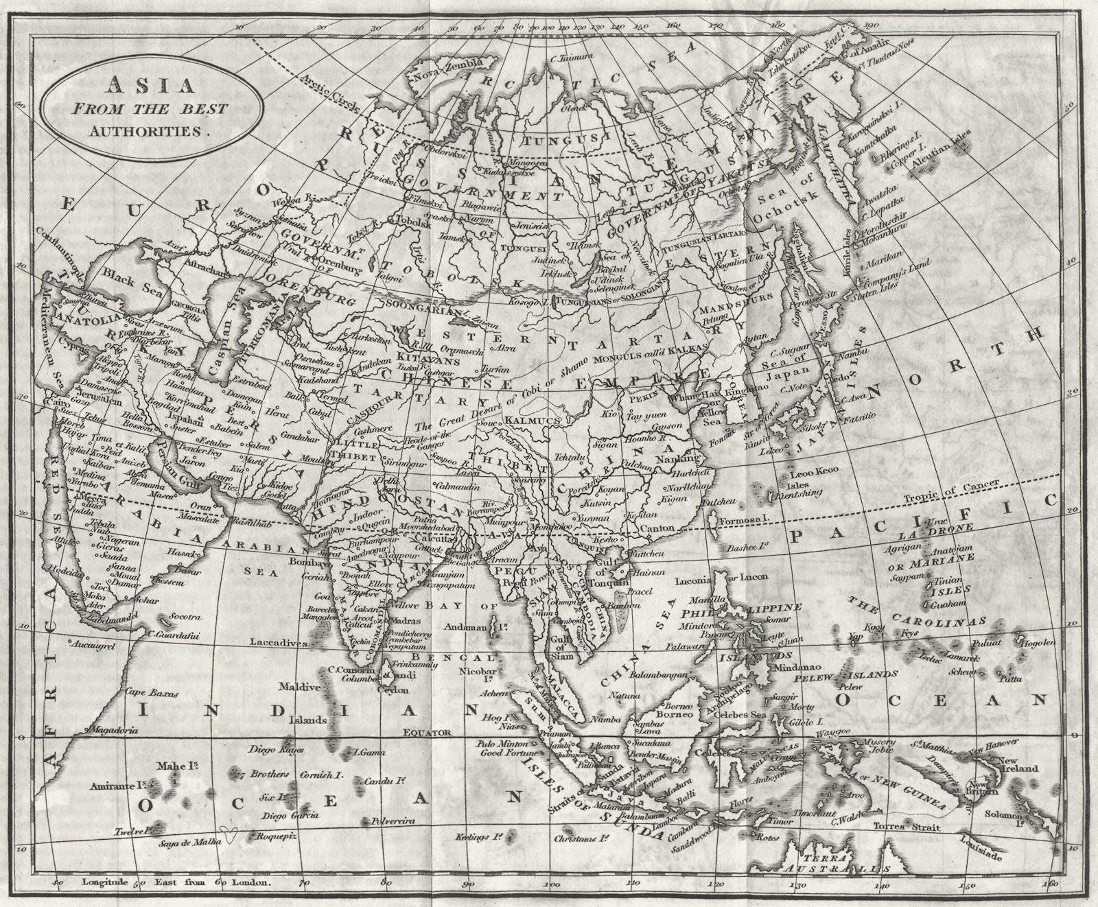 ASIA. Continent. BROOKES 1820 old antique vintage map plan chart